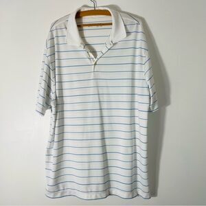 Nike Men’s White w Blue Stripes Collared Golf Dri Fit Shirt Size XXL